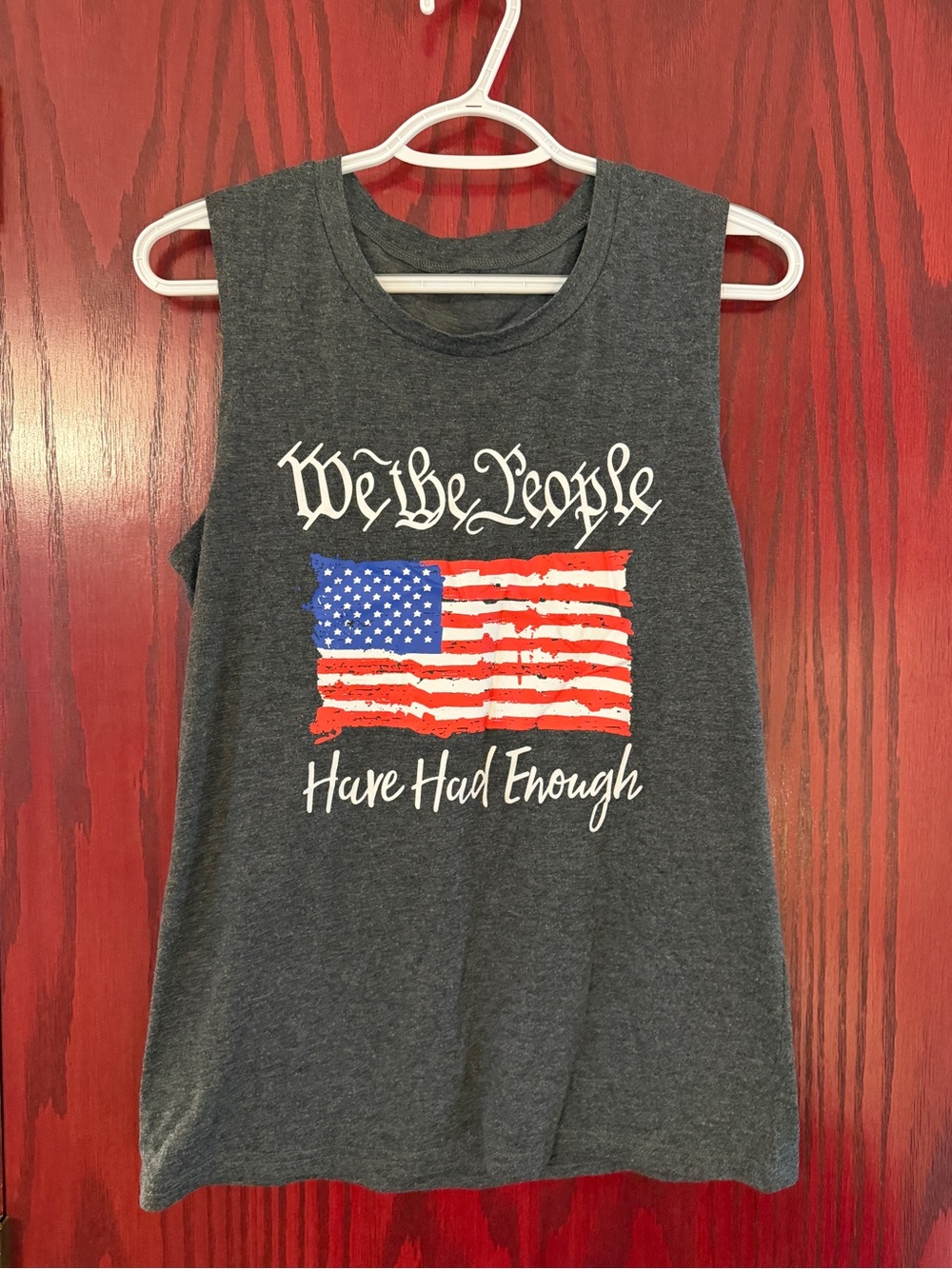 Women's Charcoal Graphic Tank Top with American Flag